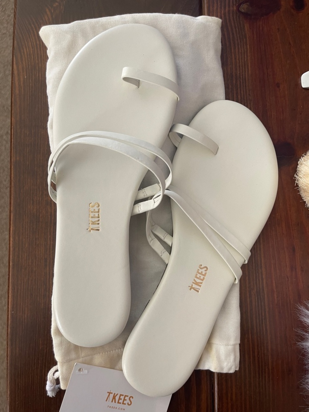 TKEES White Minimal Double-Strap Toe-Ring Sandals